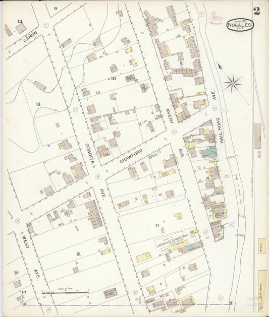 Sanborn Fire Insurance Map from Nogales, Santa Cruz County, Arizona (1893), Sheet #0002 - Historic Sanborn Fire Insurance Map Print, vintage old map wall art, antique decor, genealogy gift, Arizona Arizona map