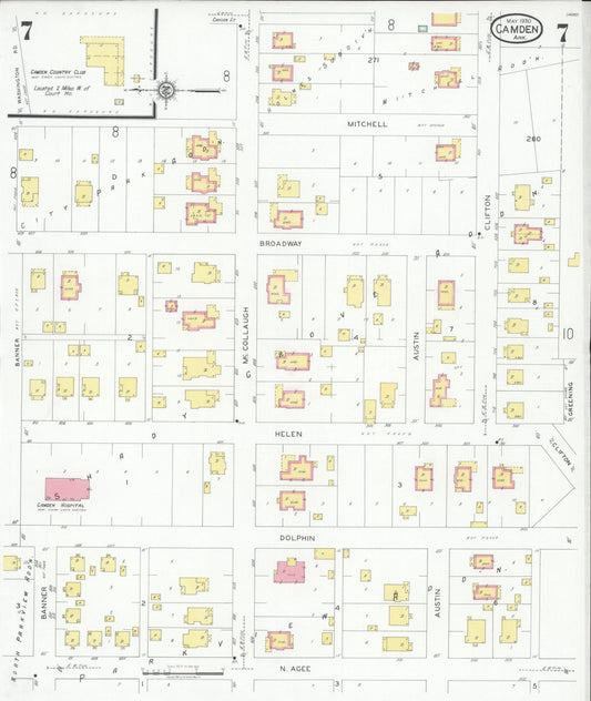 Sanborn Fire Insurance Map from Camden, Ouachita County, Arkansas (1930), Sheet #0007 - Historic Sanborn Fire Insurance Map Print, vintage old map wall art, antique decor, genealogy gift, Arkansas Arkansas map