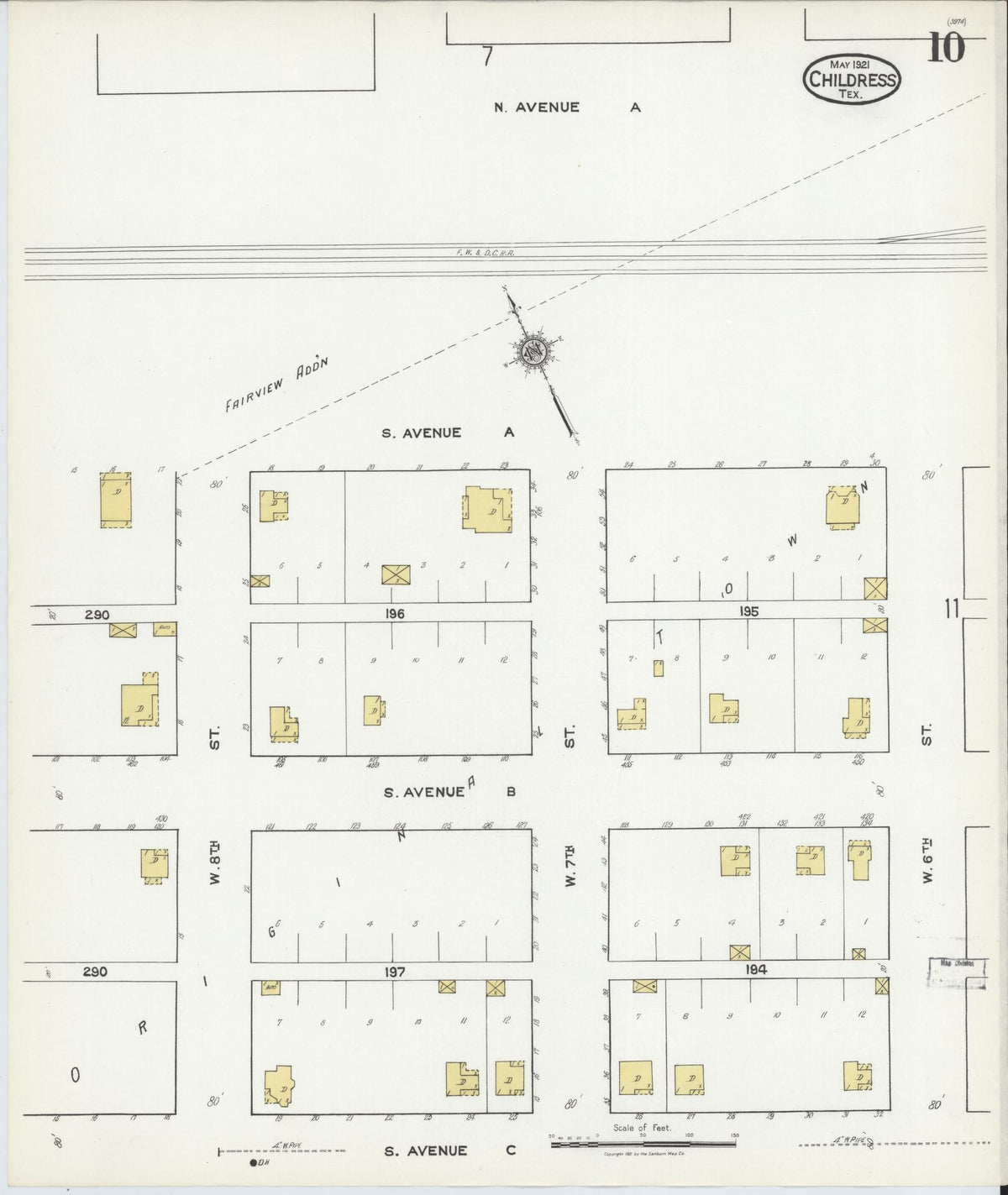 Sanborn Fire Insurance Map from Childress, Childress County, Texas (1921), Sheet #0010 - Historic Sanborn Fire Insurance Map Print, vintage old map wall art, antique decor, genealogy gift, Texas Texas map