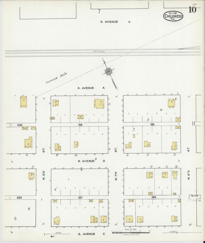 Sanborn Fire Insurance Map from Childress, Childress County, Texas (1921), Sheet #0010 - Historic Sanborn Fire Insurance Map Print, vintage old map wall art, antique decor, genealogy gift, Texas Texas map