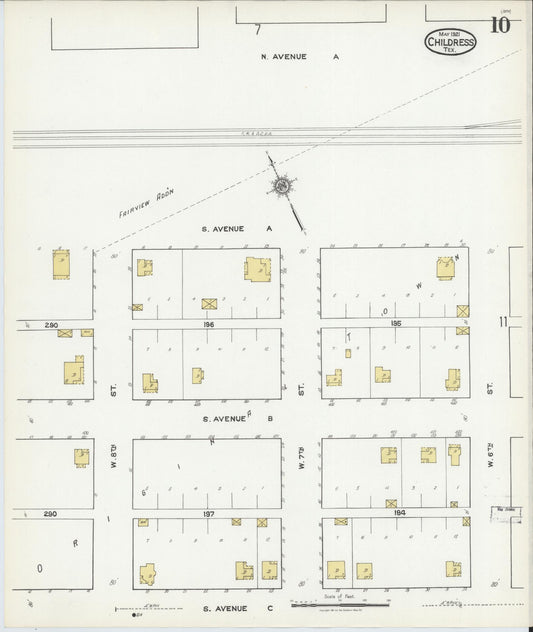 Sanborn Fire Insurance Map from Childress, Childress County, Texas (1921), Sheet #0010 - Historic Sanborn Fire Insurance Map Print, vintage old map wall art, antique decor, genealogy gift, Texas Texas map