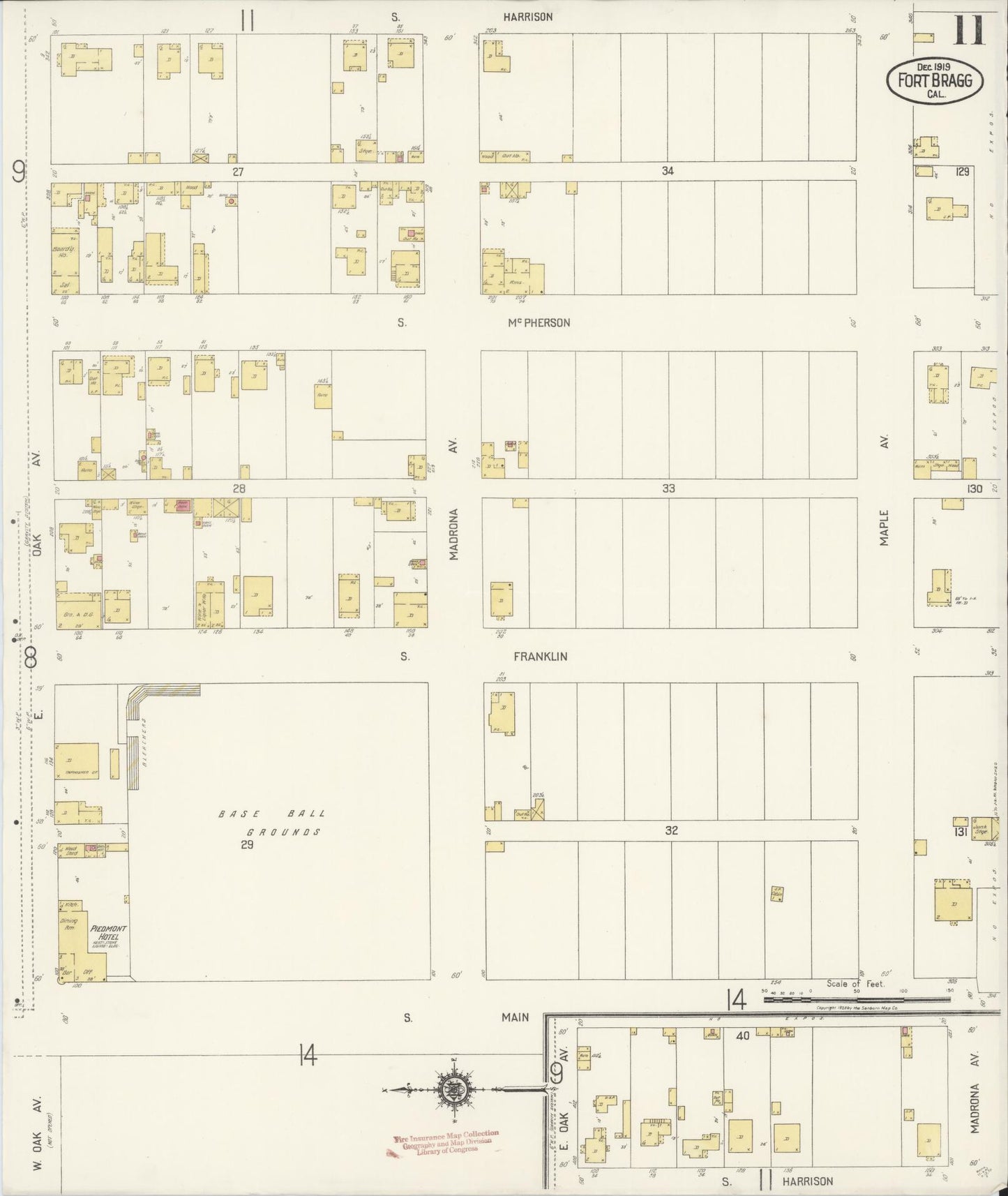 Sanborn Fire Insurance Map from Fort Bragg, Mendocino County, California (1919), Sheet #0011 - Historic Sanborn Fire Insurance Map Print, vintage old map wall art, antique decor, genealogy gift, California California map