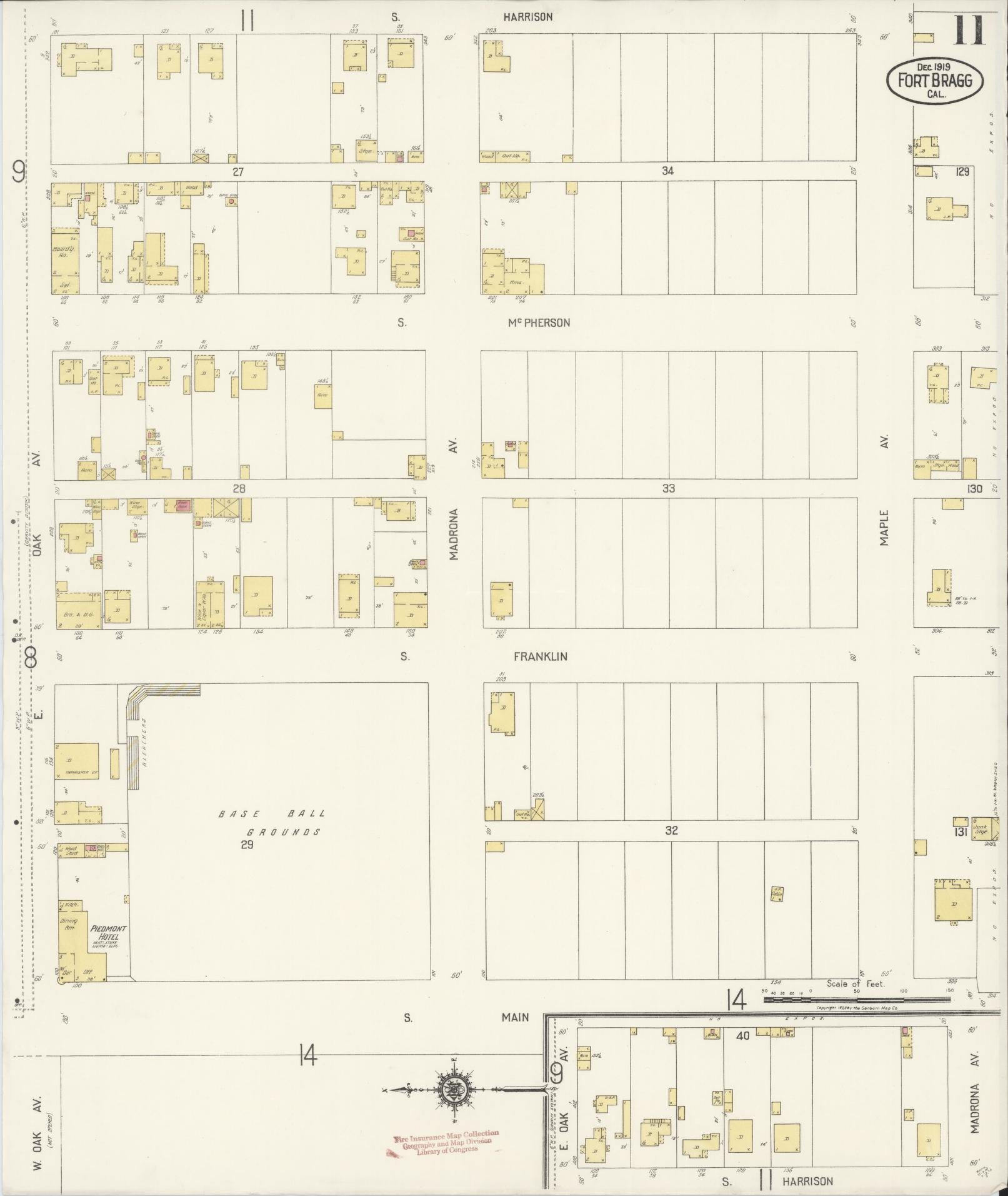 Sanborn Fire Insurance Map from Fort Bragg, Mendocino County, California (1919), Sheet #0011 - Historic Sanborn Fire Insurance Map Print, vintage old map wall art, antique decor, genealogy gift, California California map