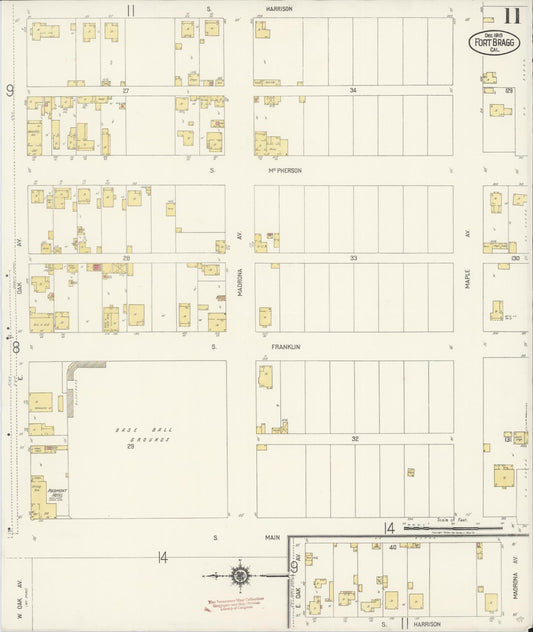 Sanborn Fire Insurance Map from Fort Bragg, Mendocino County, California (1919), Sheet #0011 - Historic Sanborn Fire Insurance Map Print, vintage old map wall art, antique decor, genealogy gift, California California map