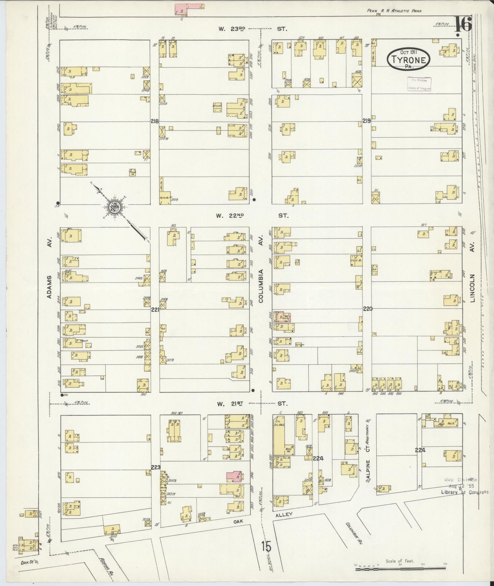 Sanborn Fire Insurance Map from Tyrone, Blair County, Pennsylvania (1911), Sheet #0016 - Complete Map Set gallery image, historic Sanborn map, vintage wall art, Pennsylvania Pennsylvania