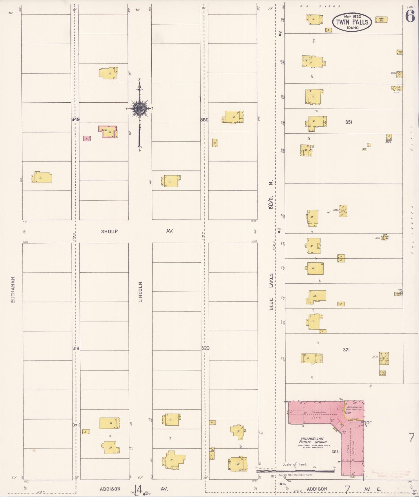 Sanborn Fire Insurance Map from Twin Falls, Twin Falls County, Idaho (1922), Sheet #0006 - Complete Map Set gallery image, historic Sanborn map, vintage wall art, Falls Idaho