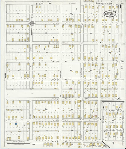 Sanborn Fire Insurance Map from Bicknell, Knox County, Indiana (1921), Sheet #0011 - Historic Sanborn Fire Insurance Map Print, vintage old map wall art, antique decor, genealogy gift, Indiana Indiana map