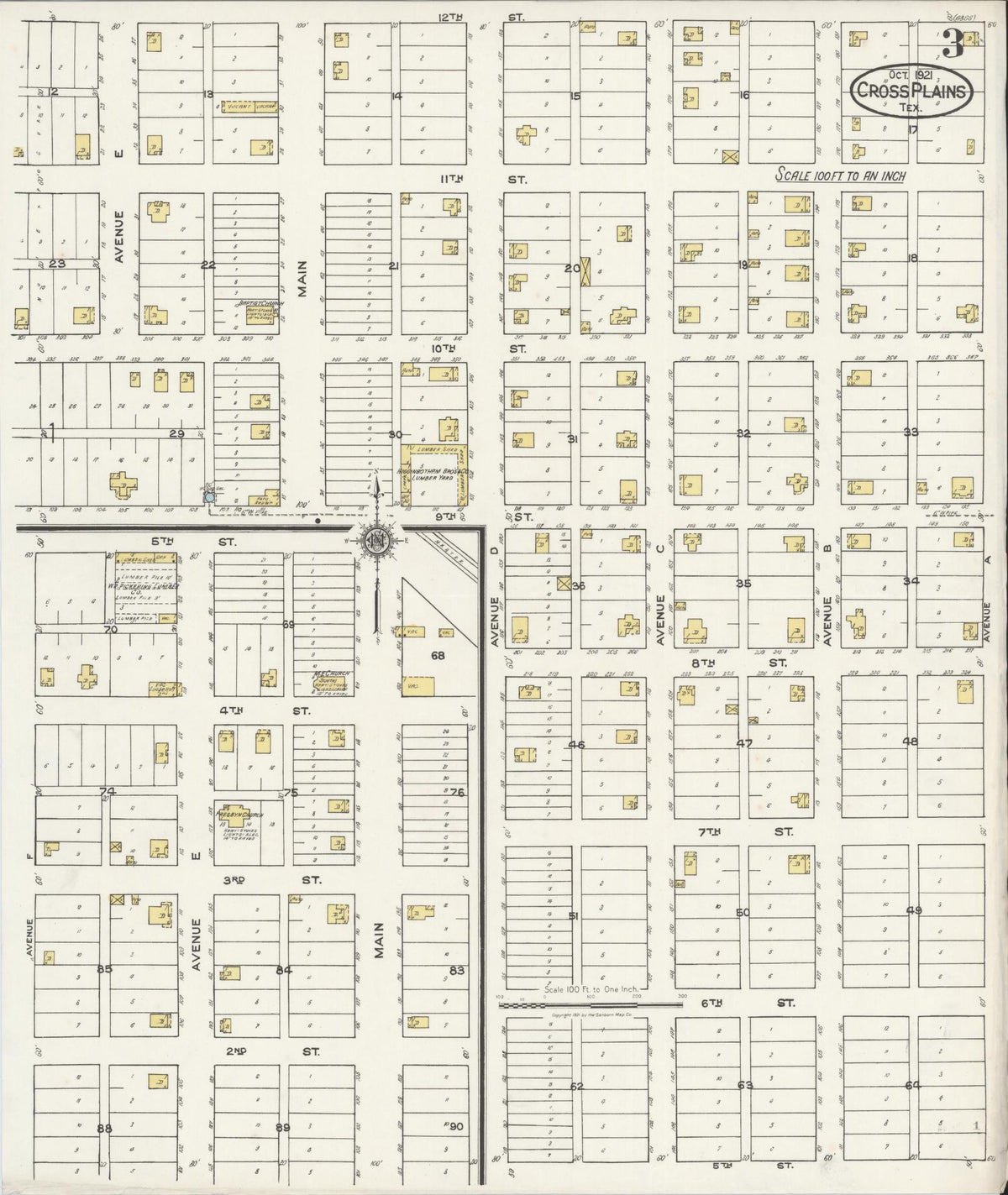 Sanborn Fire Insurance Map from Cross Plains, Callahan County, Texas (1921), Sheet #0003 - Complete Map Set gallery image, historic Sanborn map, vintage wall art, Texas Texas