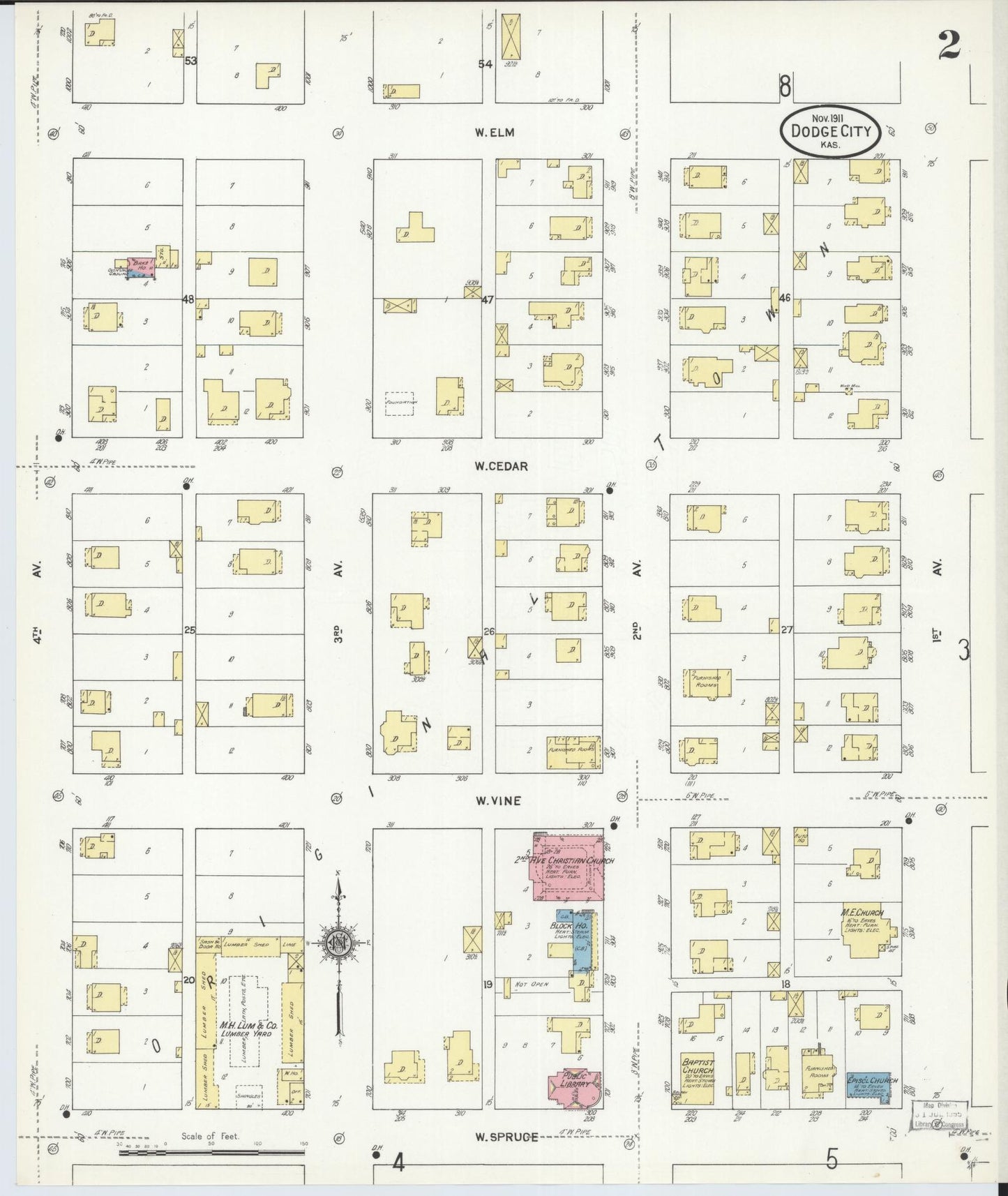 Sanborn Fire Insurance Map from Dodge City, Ford County, Kansas (1911), Sheet #0002 - Complete Map Set gallery image, historic Sanborn map, vintage wall art, Kansas Kansas