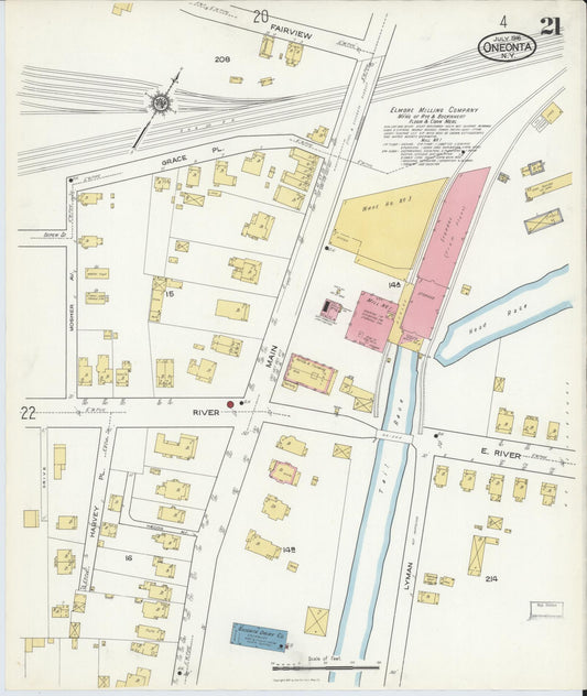 Sanborn Fire Insurance Map from Oneonta, Otsego County, New York (1916), Sheet #0021 - Historic Sanborn Fire Insurance Map Print, vintage old map wall art, antique decor, genealogy gift, New York New York map