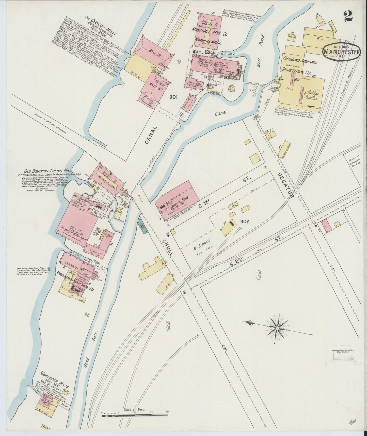 Sanborn Fire Insurance Map from Manchester, Chesterfield County, Virginia. (1895), Sheet 2 – Historic Sanborn Fire Insurance Map Print