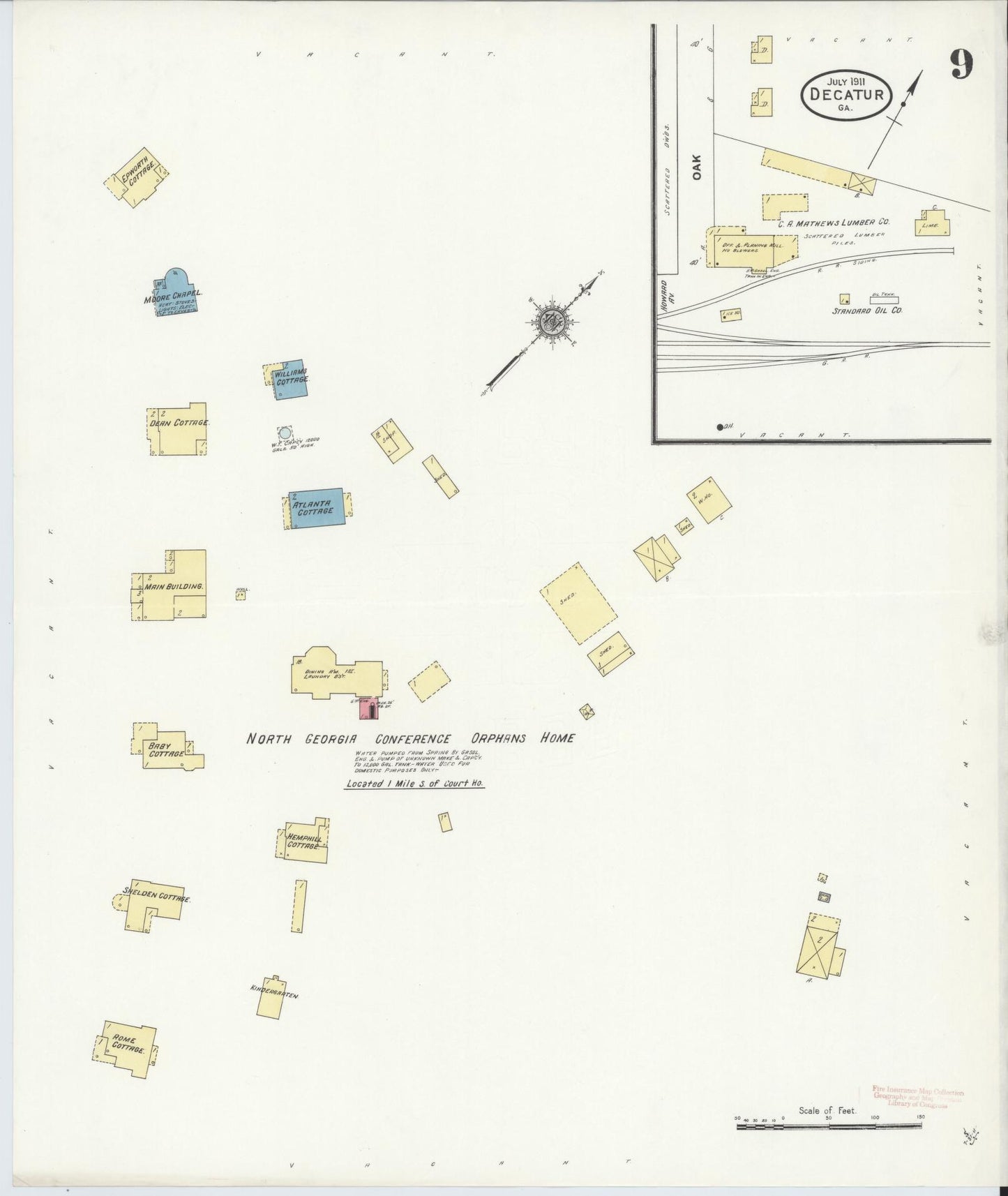 Sanborn Fire Insurance Map from Decatur, De Kalb County, Georgia (1911), Sheet #0009 - Complete Map Set gallery image, historic Sanborn map, vintage wall art, Georgia Georgia