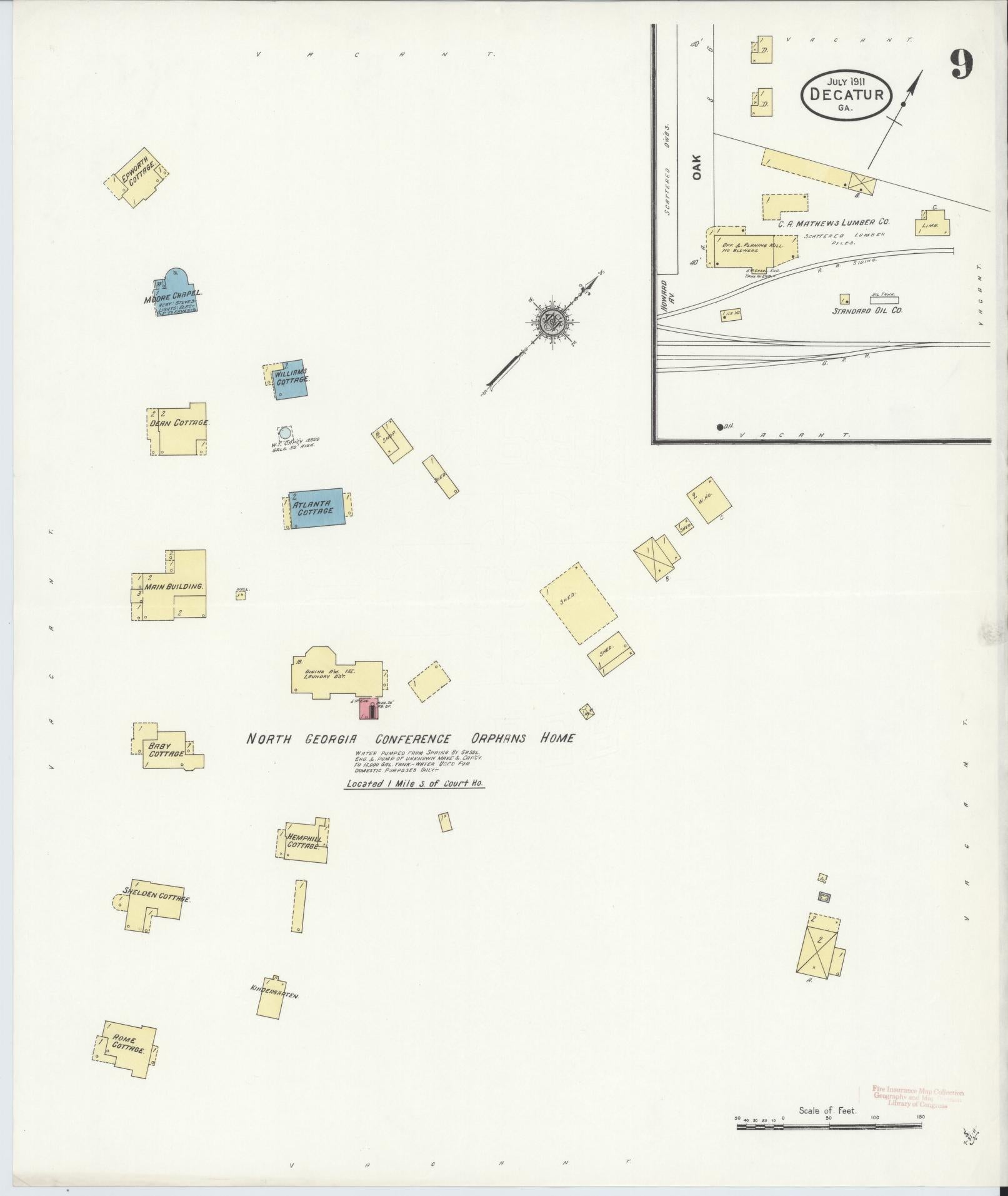 Sanborn Fire Insurance Map from Decatur, De Kalb County, Georgia (1911), Sheet #0009 - Complete Map Set gallery image, historic Sanborn map, vintage wall art, Georgia Georgia