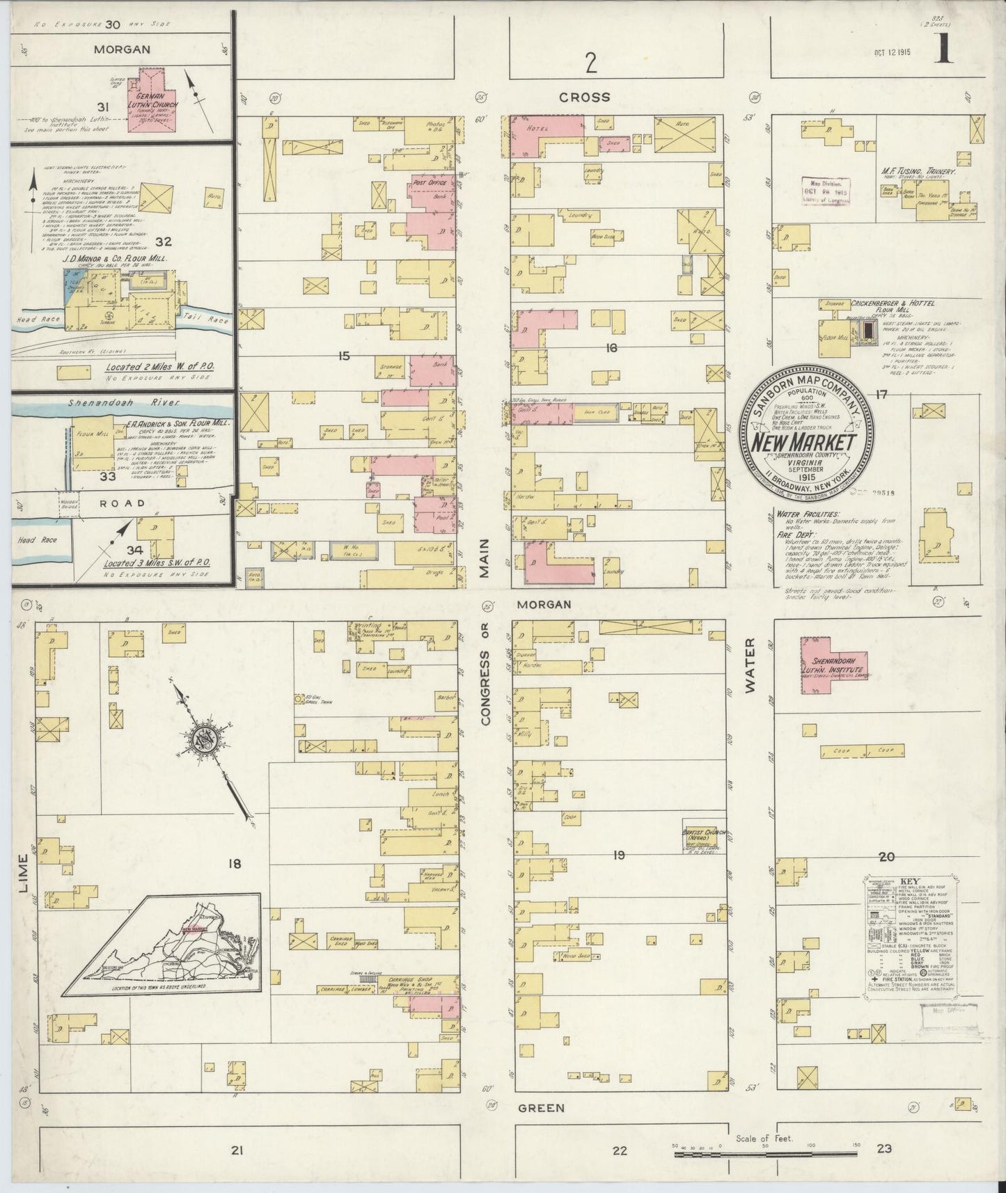 Sanborn Fire Insurance Map from New Market, Shenandoah County, Virginia. (1915) – Historic Sanborn Fire Insurance Map Print