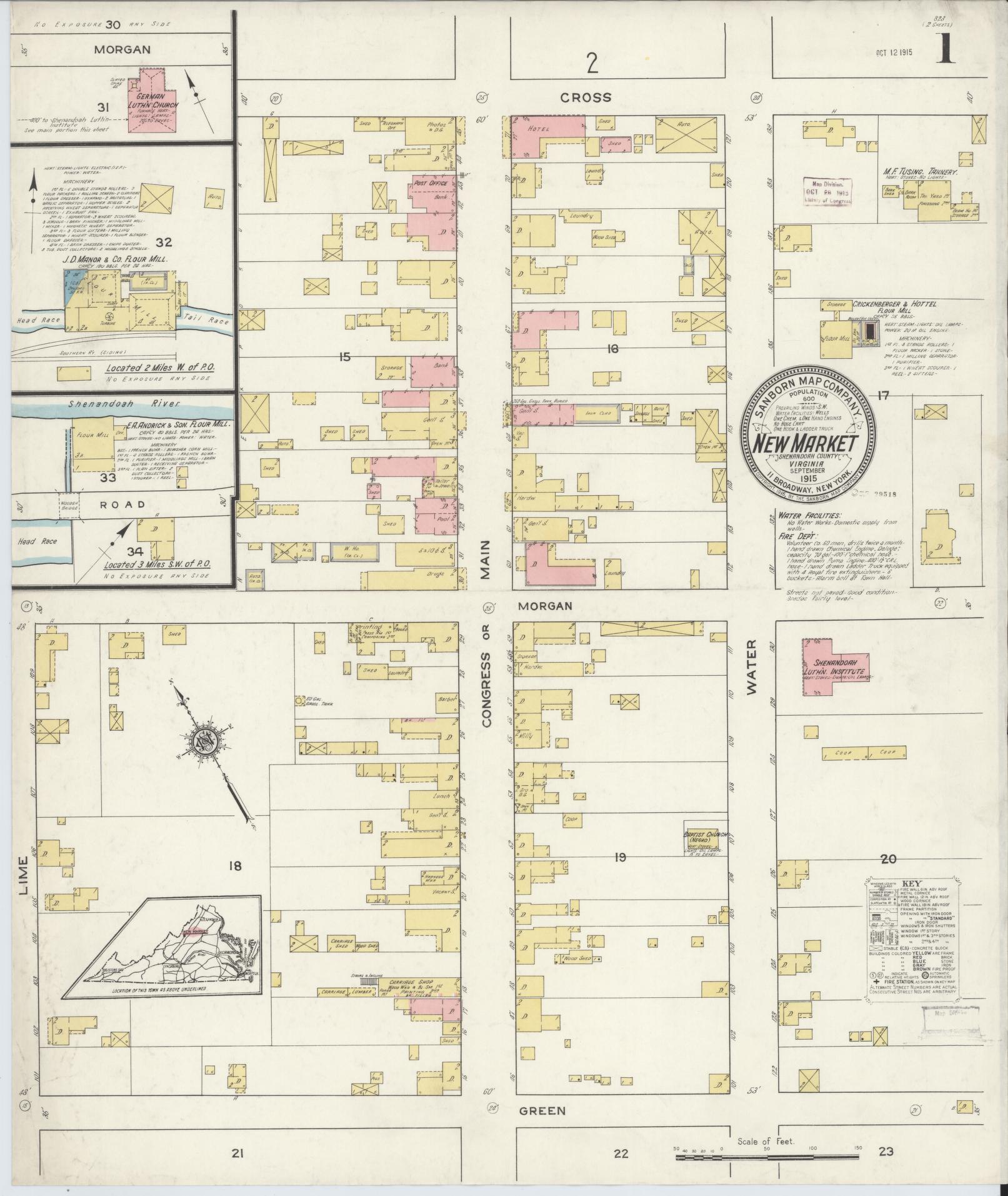 Sanborn Fire Insurance Map from New Market, Shenandoah County, Virginia. (1915) – Historic Sanborn Fire Insurance Map Print