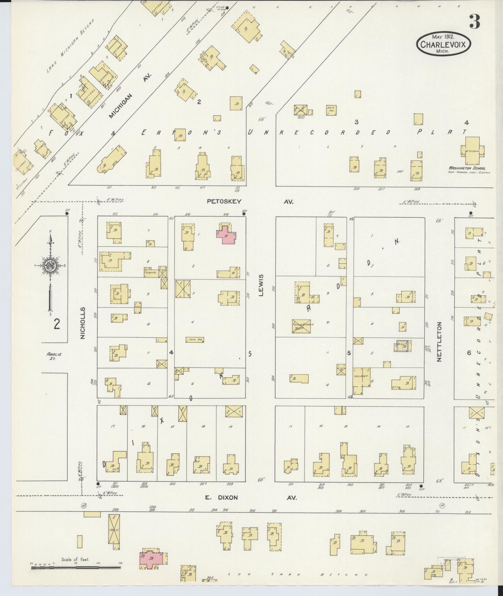 Sanborn Fire Insurance Map from Charlevoix, Charlevoix County, Michigan (1912), Sheet #0003 - Historic Sanborn Fire Insurance Map Print, vintage old map wall art, antique decor, genealogy gift, Michigan Michigan map