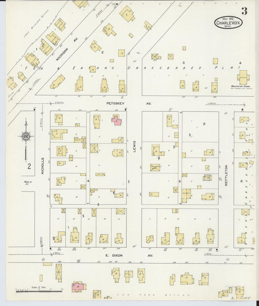 Sanborn Fire Insurance Map from Charlevoix, Charlevoix County, Michigan (1912), Sheet #0003 - Historic Sanborn Fire Insurance Map Print, vintage old map wall art, antique decor, genealogy gift, Michigan Michigan map