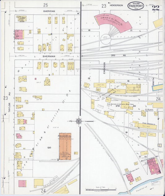 Sanborn Fire Insurance Map from Freeport, Stephenson County, Illinois (1918), Sheet #0022 - Historic Sanborn Fire Insurance Map Print, vintage old map wall art, antique decor, genealogy gift, Illinois Illinois map