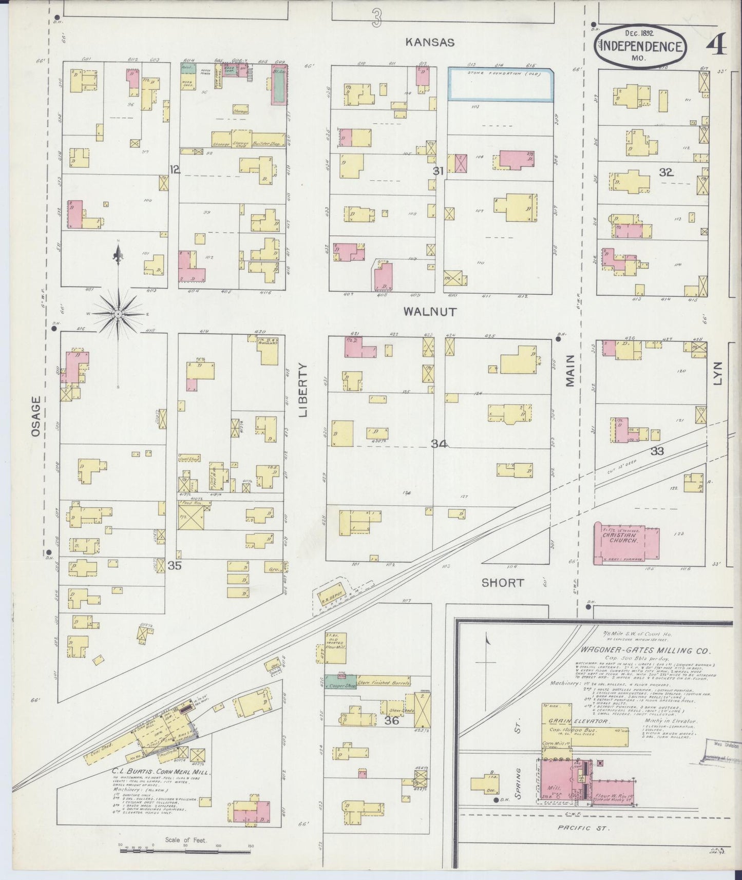 Sanborn Fire Insurance Map from Independence, Jackson County, Missouri (1892), Sheet #0004 - Complete Map Set gallery image, historic Sanborn map, vintage wall art, Missouri Missouri