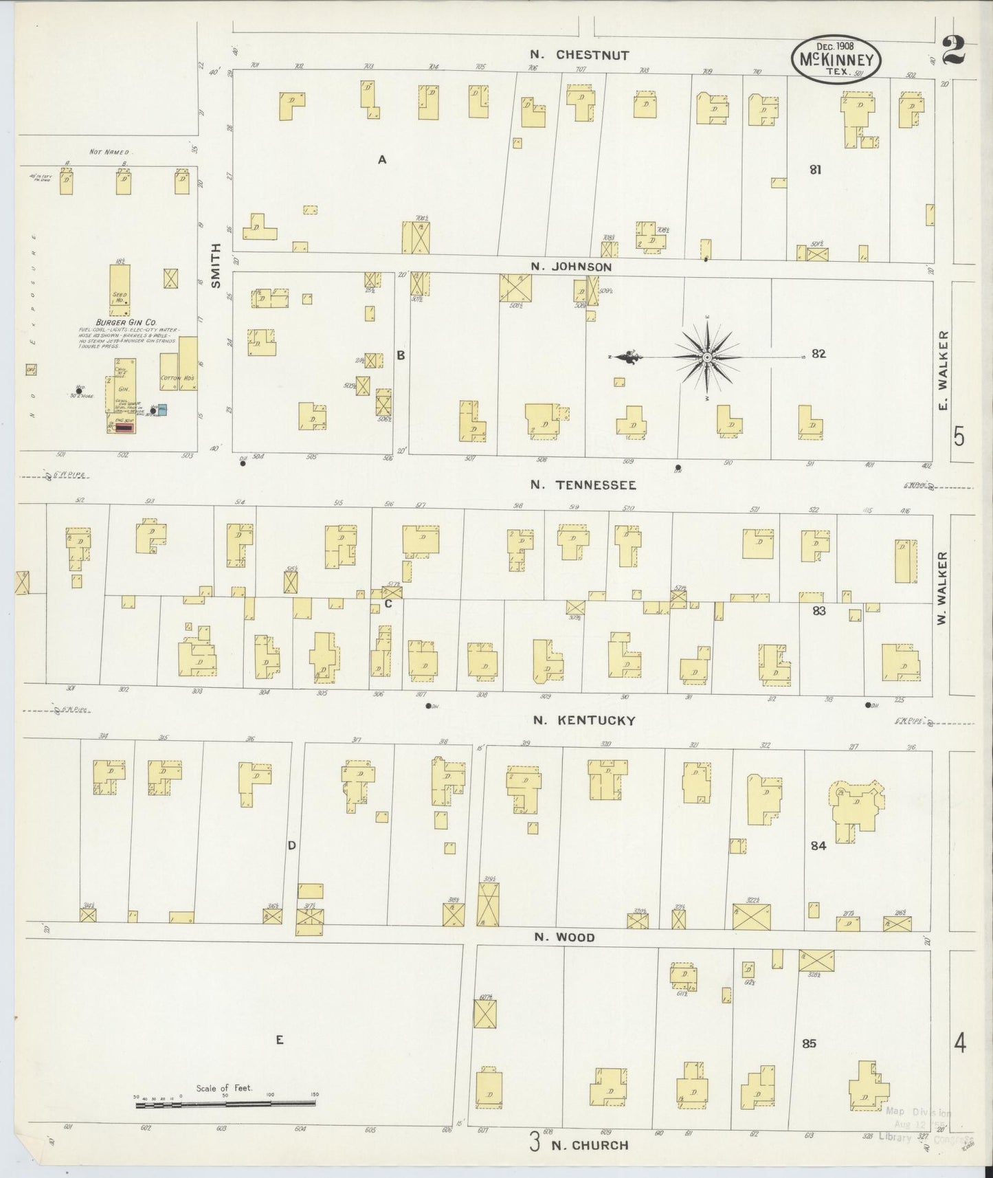 Sanborn Fire Insurance Map from McKinney, Collin County, Texas (1908), Sheet #0002 - Historic Sanborn Fire Insurance Map Print, vintage old map wall art, antique decor, genealogy gift, Texas Texas map