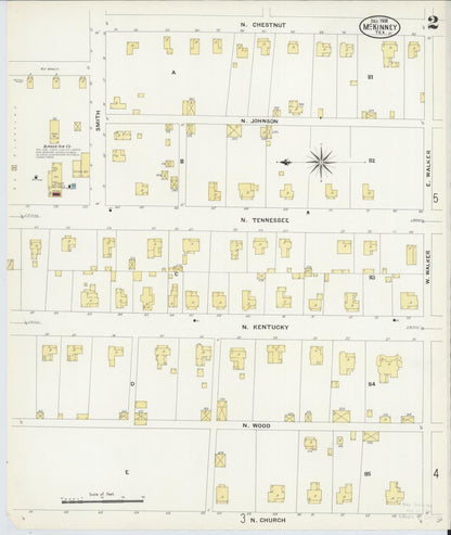 Sanborn Fire Insurance Map from McKinney, Collin County, Texas (1908), Sheet #0002 - Historic Sanborn Fire Insurance Map Print, vintage old map wall art, antique decor, genealogy gift, Texas Texas map