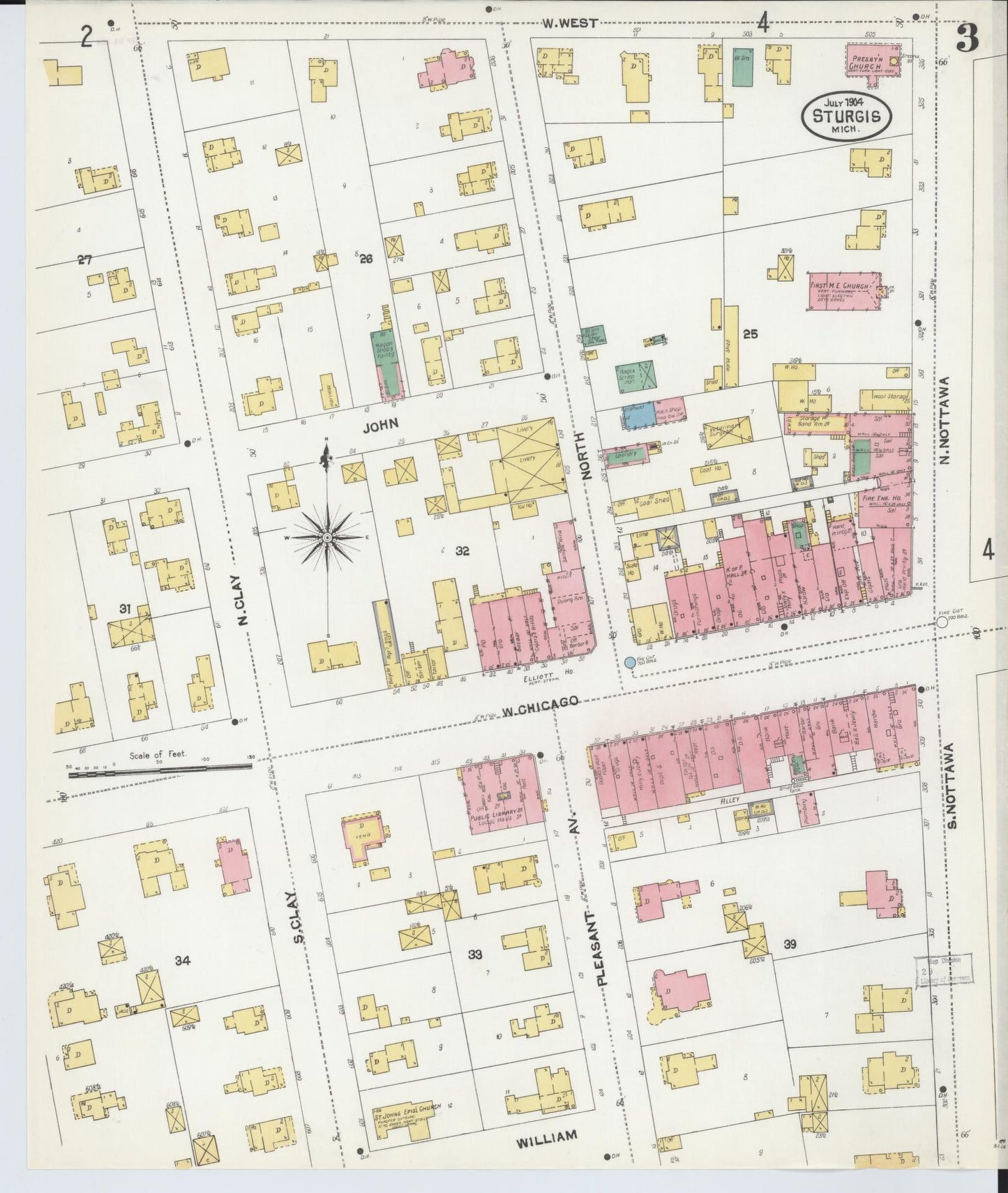 Sanborn Fire Insurance Map from Sturgis, Saint Joseph County, Michigan (1904), Sheet #0003 - Historic Sanborn Fire Insurance Map Print, vintage old map wall art, antique decor, genealogy gift, Michigan Michigan map