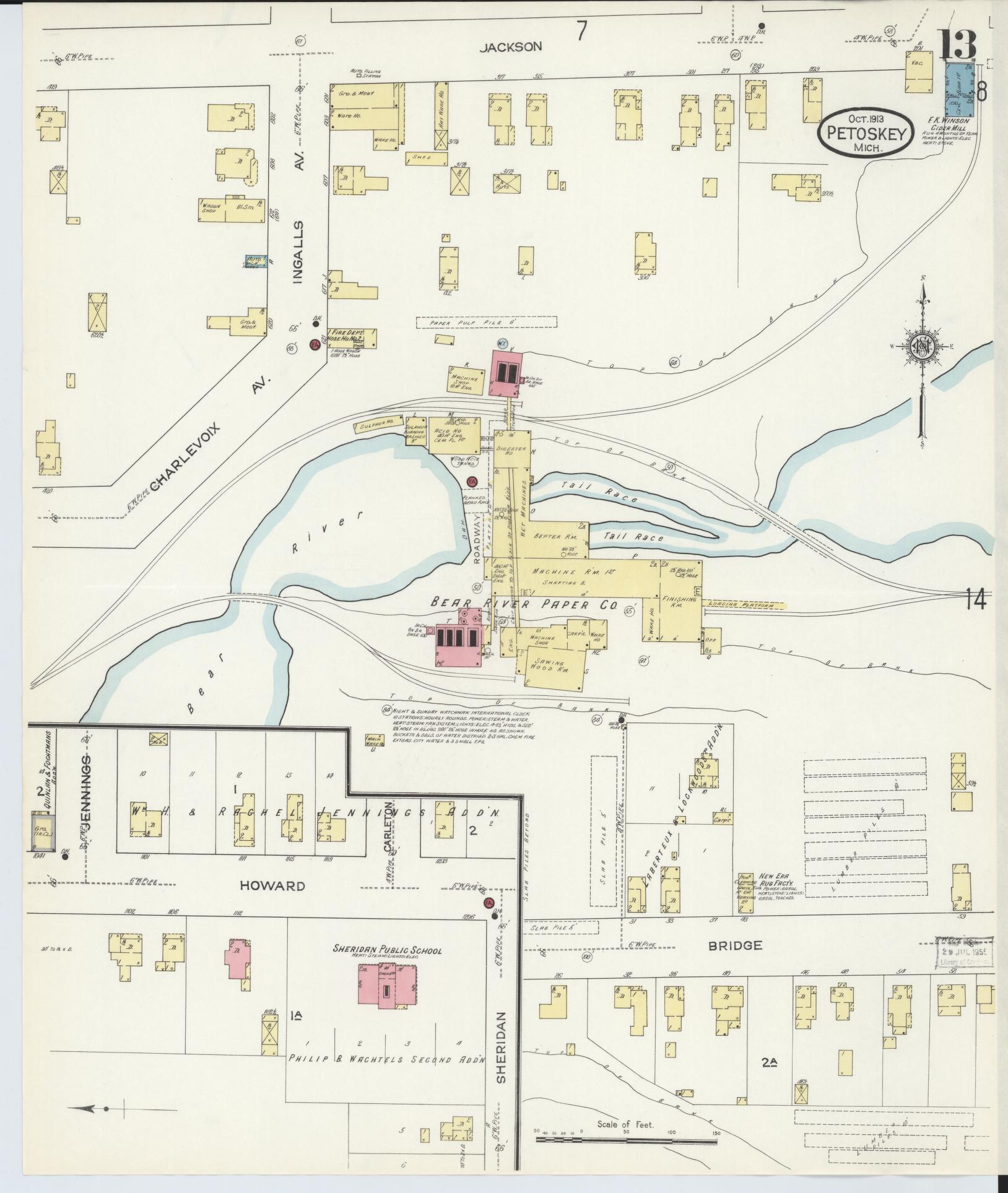 Sanborn Fire Insurance Map from Petoskey, Emmet County, Michigan (1913), Sheet #0013 - Complete Map Set gallery image, historic Sanborn map, vintage wall art, Michigan Michigan