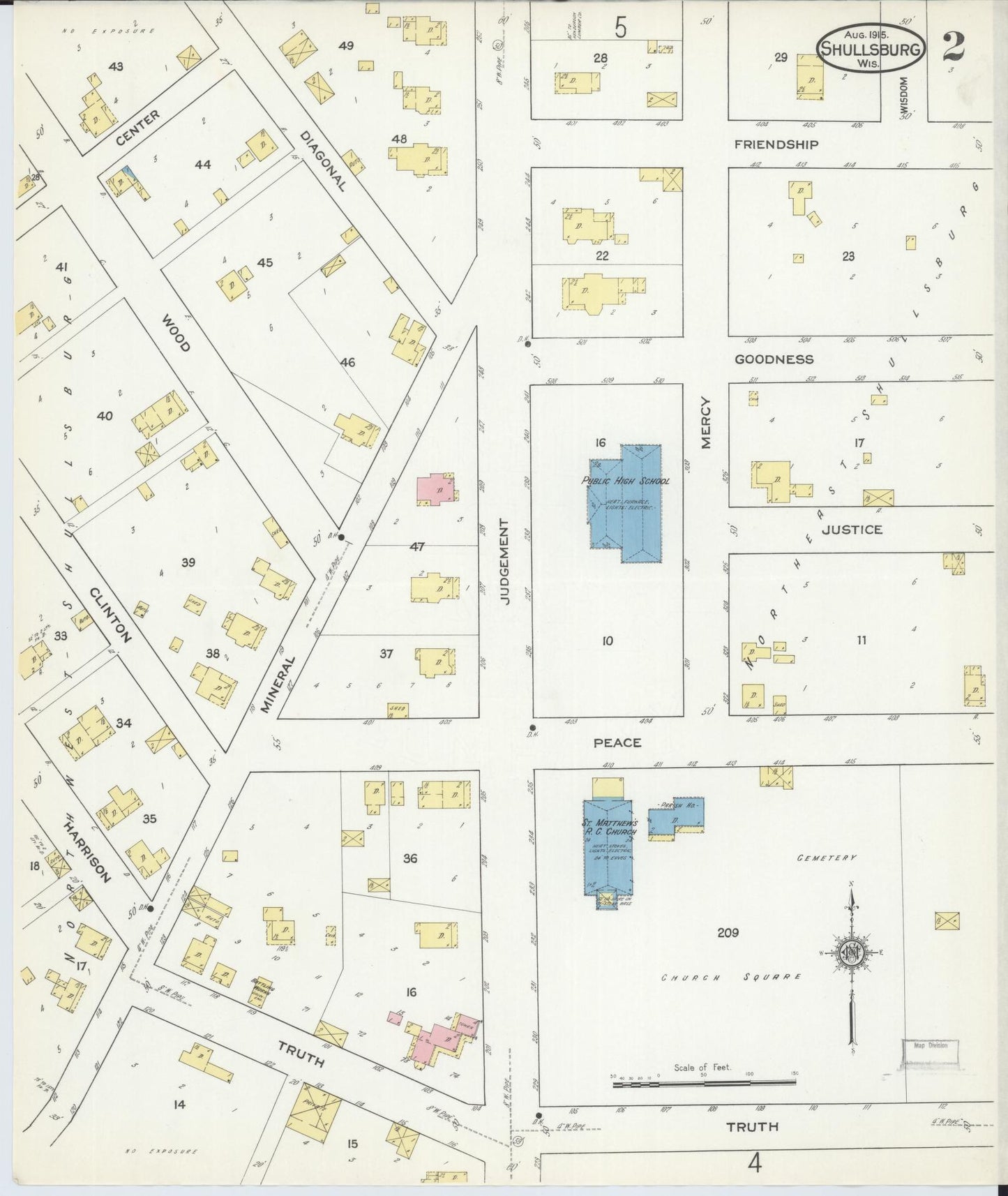 Sanborn Fire Insurance Map from Shullsburg, Lafayette County, Wisconsin (1915), Sheet #0002 - Complete Map Set gallery image, historic Sanborn map, vintage wall art, Wisconsin Wisconsin