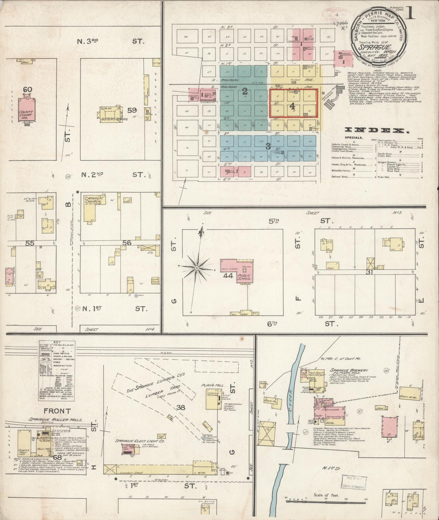 Sanborn Fire Insurance Map from Sprague, Lincoln County, Washington (1892), Sheet #0001 - Complete Map Set gallery image, historic Sanborn map, vintage wall art, Washington Washington