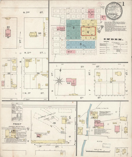 Sanborn Fire Insurance Map from Sprague, Lincoln County, Washington (1892), Sheet #0001 - Complete Map Set gallery image, historic Sanborn map, vintage wall art, Washington Washington