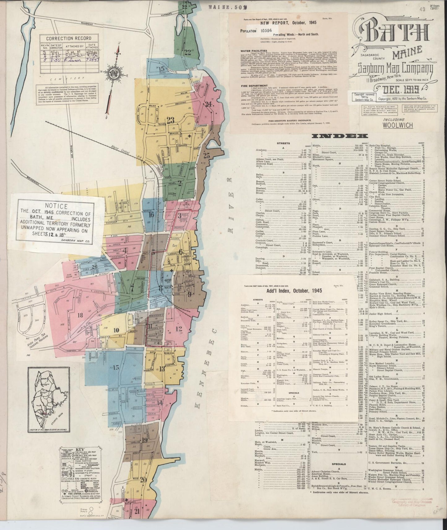 Sanborn Fire Insurance Map from Bath, Sagadahoc County, Maine (1950), Sheet #0001 - Historic Sanborn Fire Insurance Map Print, vintage old map wall art, antique decor, genealogy gift, Maine Maine map