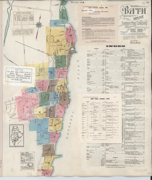 Sanborn Fire Insurance Map from Bath, Sagadahoc County, Maine (1950), Sheet #0001 - Historic Sanborn Fire Insurance Map Print, vintage old map wall art, antique decor, genealogy gift, Maine Maine map