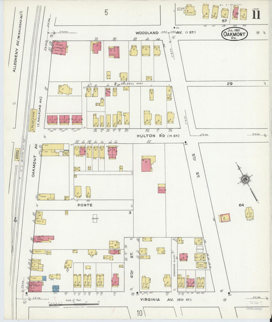 Sanborn Fire Insurance Map from Oakmont, Allegheny County, Pennsylvania (1921), Sheet #0011 - Historic Sanborn Fire Insurance Map Print, vintage old map wall art, antique decor, genealogy gift, Pennsylvania Pennsylvania map