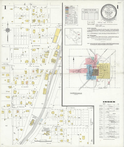 Sanborn Fire Insurance Map from Troup, Smith County, Texas (1934), Sheet #0001 - Historic Sanborn Fire Insurance Map Print, vintage old map wall art, antique decor, genealogy gift, Texas Texas map