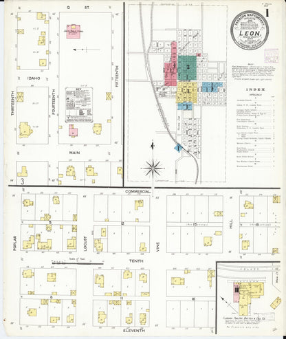Sanborn Fire Insurance Map from Leon, Decatur County, Iowa (1907), Sheet #0001 - Historic Sanborn Fire Insurance Map Print