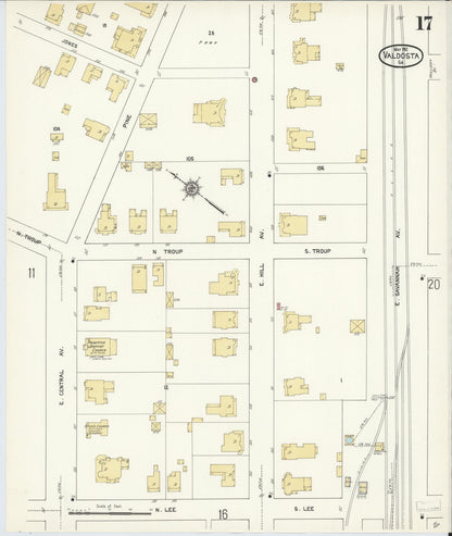 Sanborn Fire Insurance Map from Valdosta, Lowndes County, Georgia (1912), Sheet #0017 - Complete Map Set gallery image, historic Sanborn map, vintage wall art, Georgia Georgia