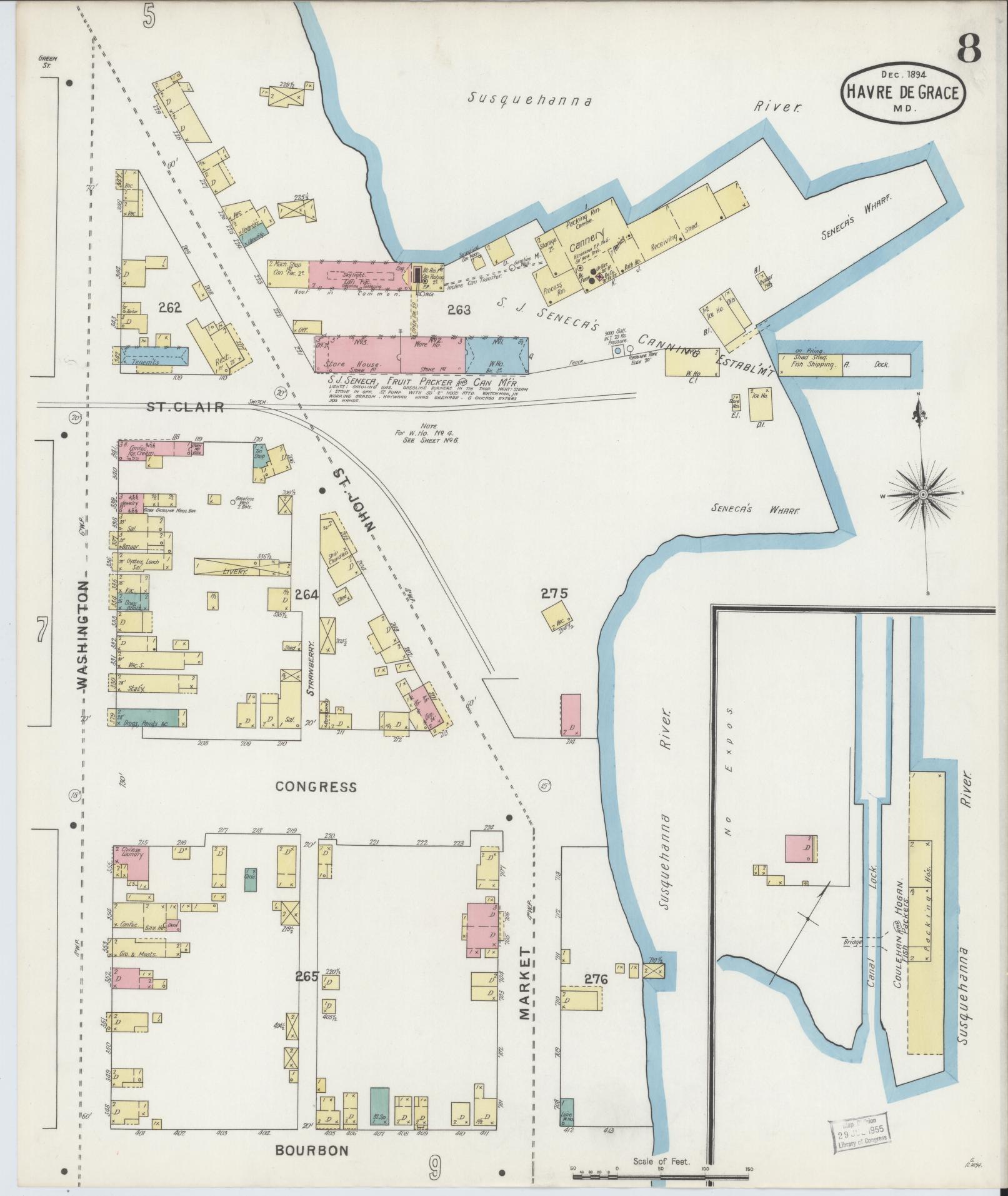 Sanborn Fire Insurance Map from Havre De Grace, Harford County, Maryland (1894), Sheet #0008 - Historic Sanborn Fire Insurance Map Print, vintage old map wall art