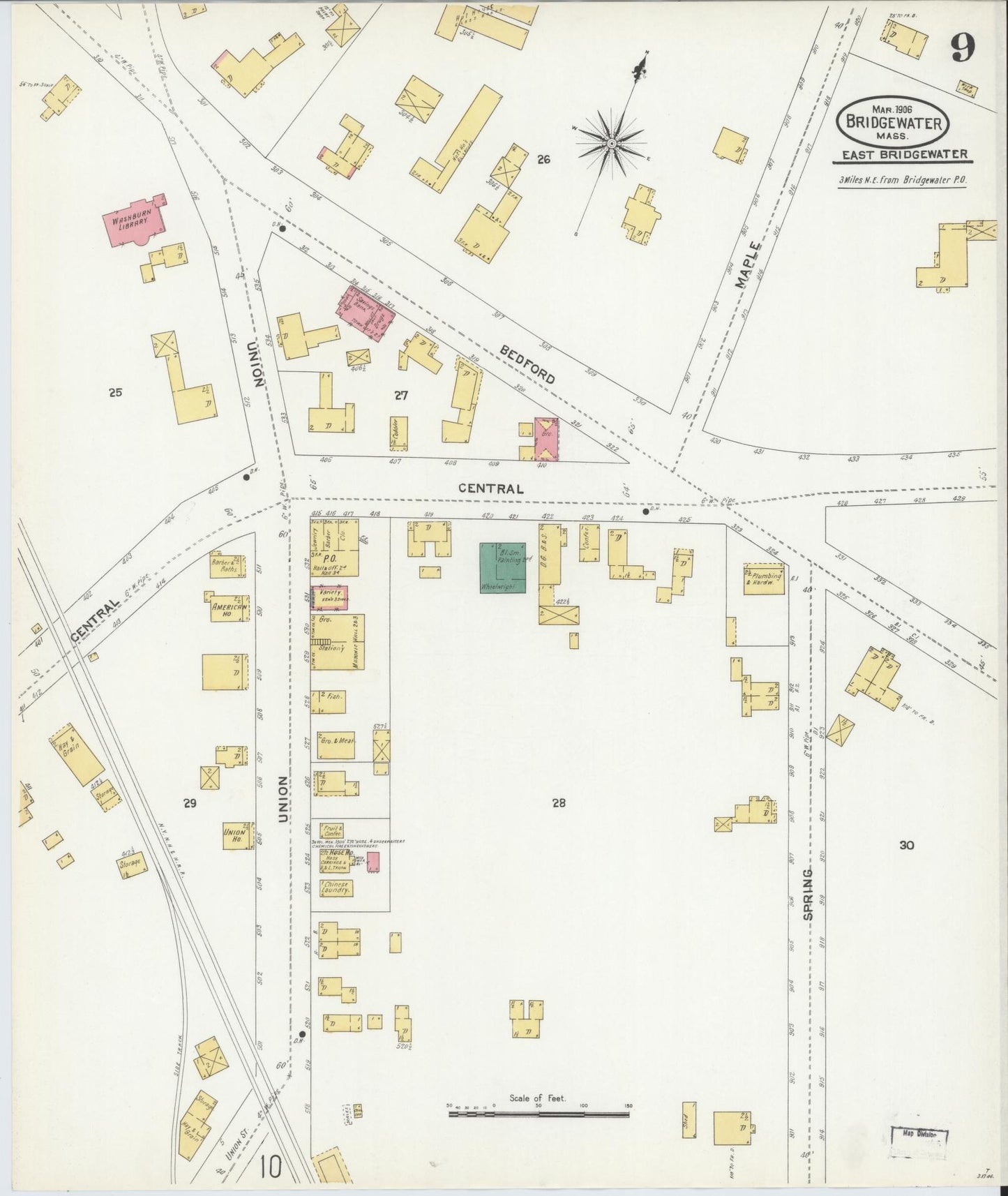 Sanborn Fire Insurance Map from Bridgewater, Plymouth County, Massachusetts (1906), Sheet #0009 - Complete Map Set gallery image, historic Sanborn map, vintage wall art, Massachusetts Massachusetts