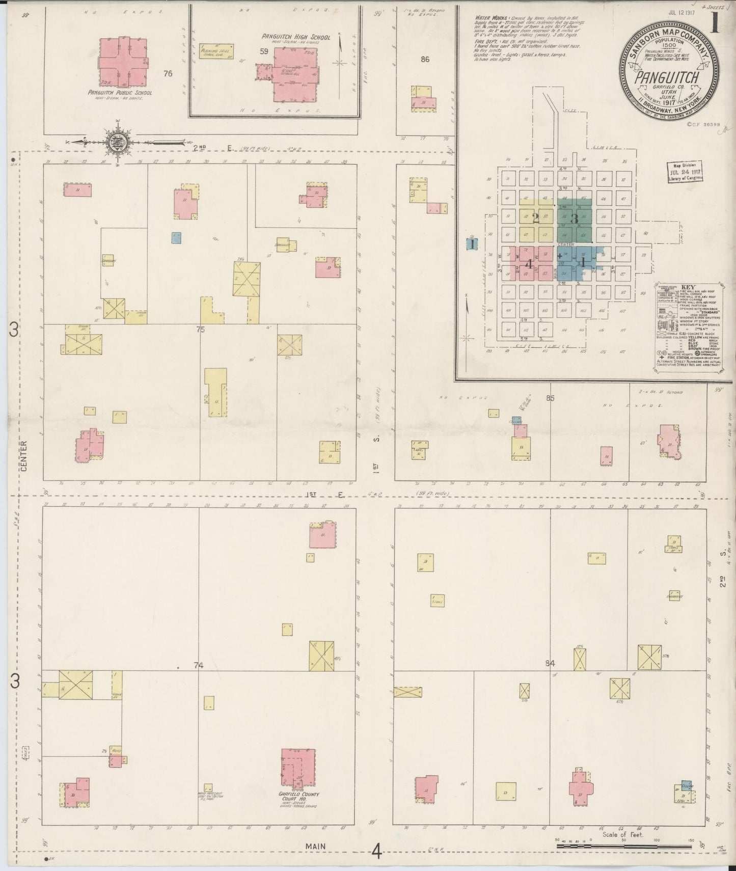 Sanborn Fire Insurance Map from Panguitch, Garfield County, Utah (1917), Sheet #0001 - Complete Map Set gallery image, historic Sanborn map, vintage wall art, Utah Utah