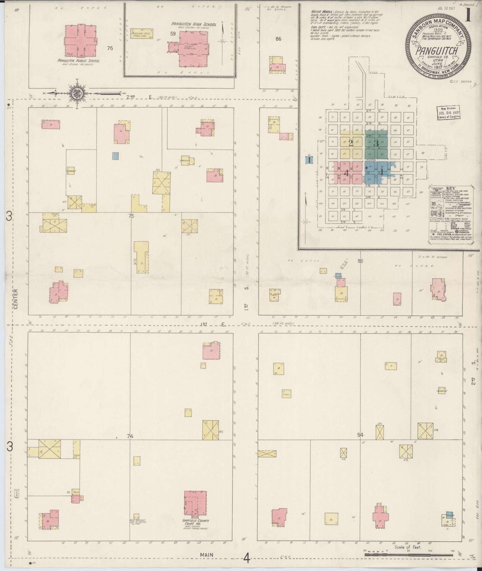 Sanborn Fire Insurance Map from Panguitch, Garfield County, Utah (1917), Sheet #0001 - Complete Map Set gallery image, historic Sanborn map, vintage wall art, Utah Utah