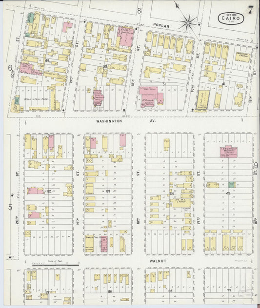 Sanborn Fire Insurance Map from Cairo, Alexander County, Illinois (1896), Sheet #0007 - Historic Sanborn Fire Insurance Map Print, vintage old map wall art, antique decor, genealogy gift, Illinois Illinois map