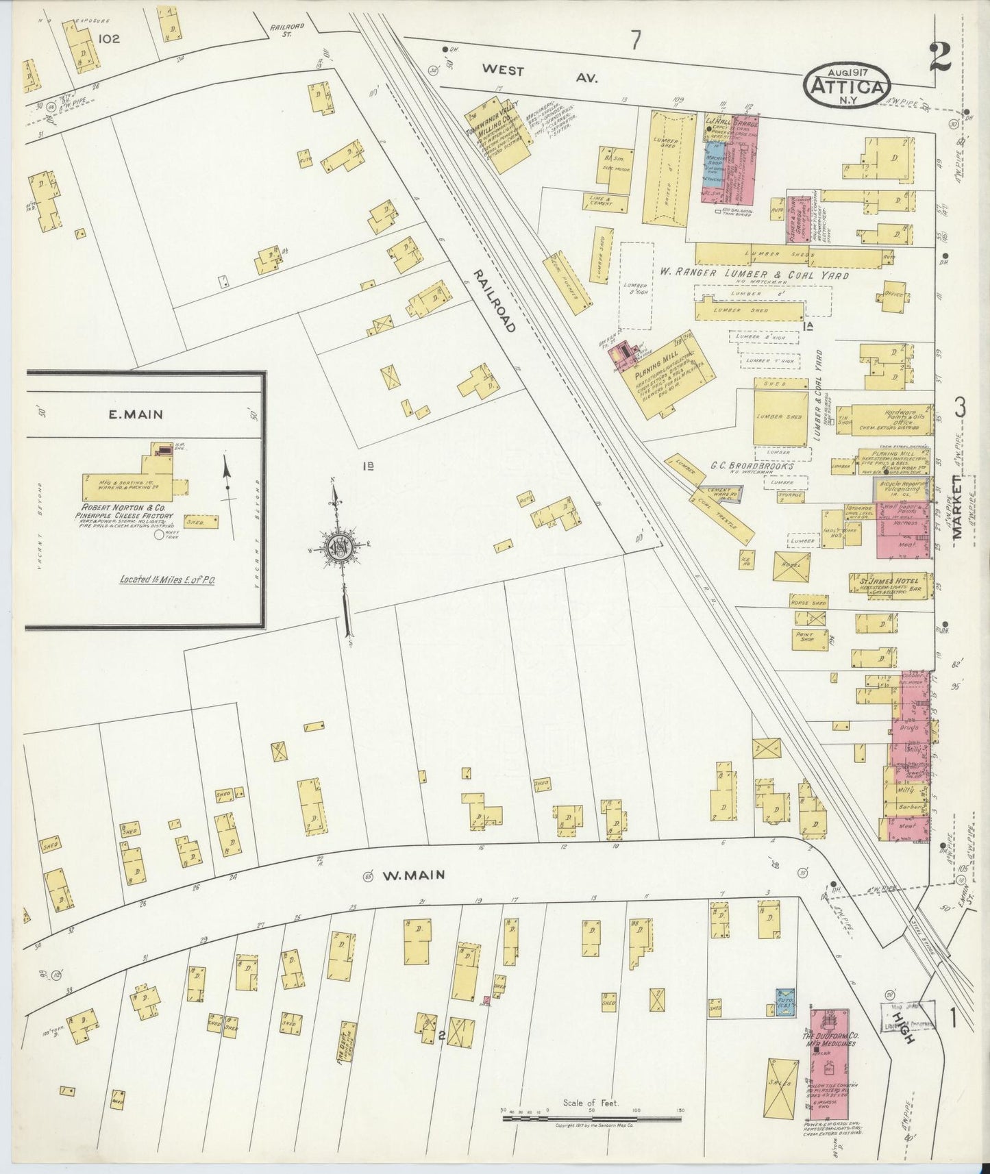 Sanborn Fire Insurance Map from Attica, Wyoming County, New York (1917), Sheet #0002 - Complete Map Set gallery image, historic Sanborn map, vintage wall art, Attica Wyoming