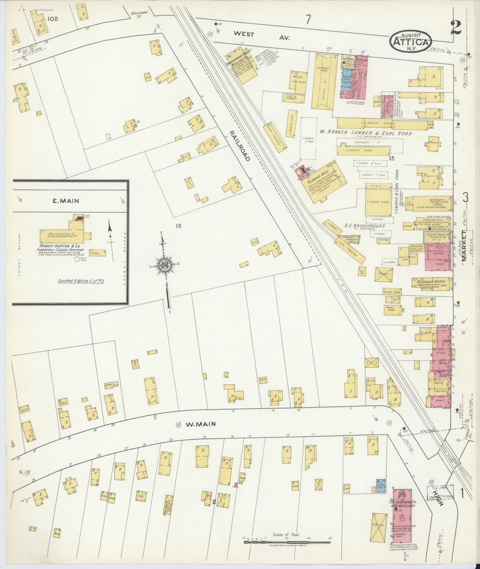 Sanborn Fire Insurance Map from Attica, Wyoming County, New York (1917), Sheet #0002 - Complete Map Set gallery image, historic Sanborn map, vintage wall art, Attica Wyoming