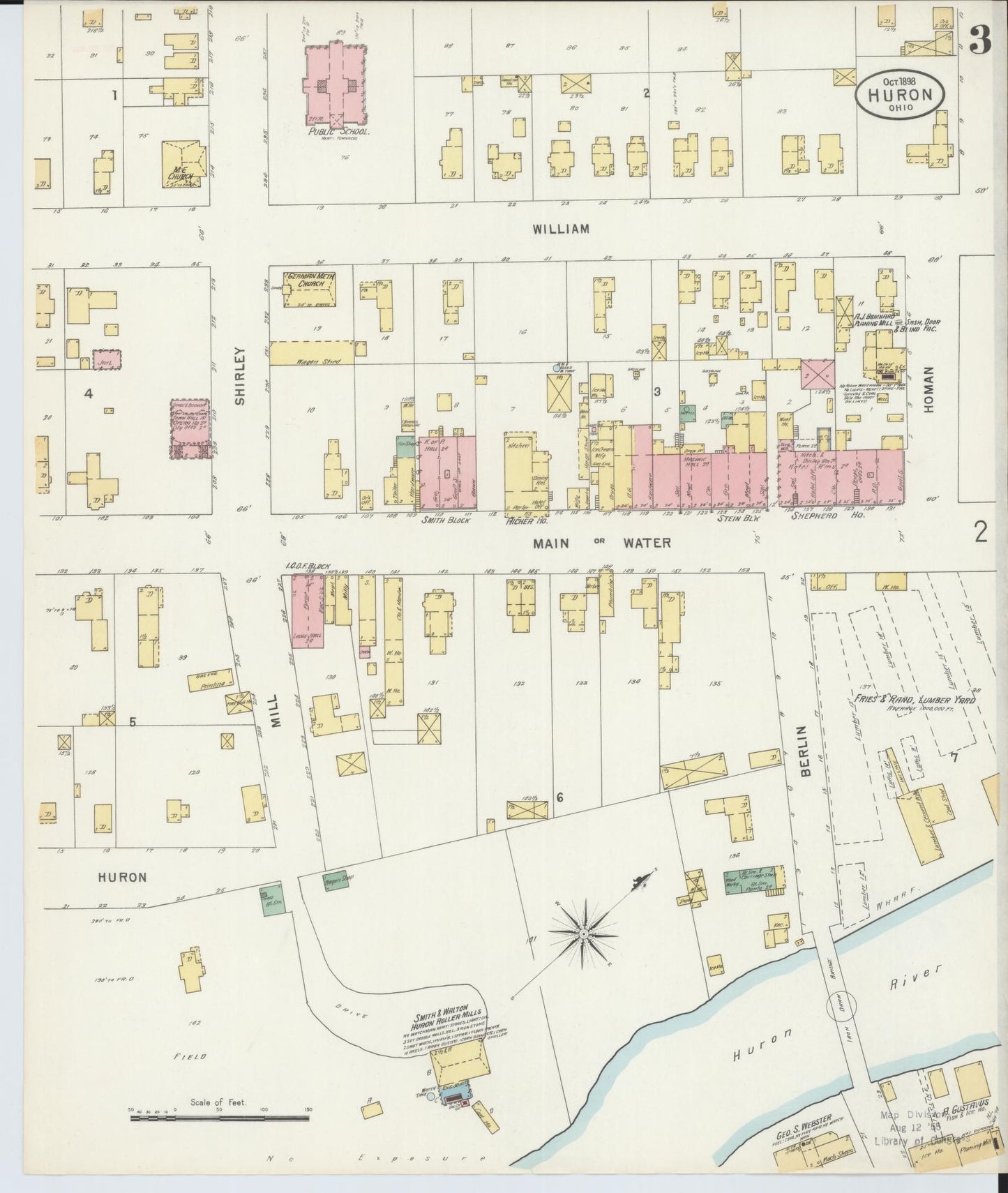 Sanborn Fire Insurance Map from Huron, Erie County, Ohio (1898), Sheet #0003 - Historic Sanborn Fire Insurance Map Print, vintage old map wall art, antique decor, genealogy gift, Ohio Ohio map