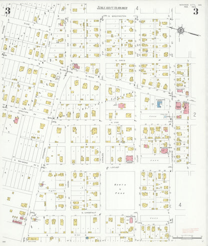 Sanborn Fire Insurance Map from Monroe City, Monroe County, Missouri (1933), Sheet #0003 - Historic Sanborn Fire Insurance Map Print, vintage old map wall art, antique decor, genealogy gift, Missouri Missouri map