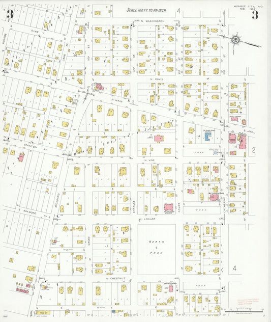 Sanborn Fire Insurance Map from Monroe City, Monroe County, Missouri (1933), Sheet #0003 - Historic Sanborn Fire Insurance Map Print, vintage old map wall art, antique decor, genealogy gift, Missouri Missouri map