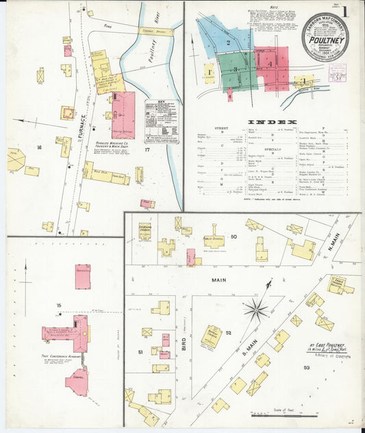 Sanborn Fire Insurance Map from Poultney, Rutland County, Vermont (1904), Sheet #0001 - Complete Map Set gallery image, historic Sanborn map, vintage wall art, Vermont Vermont