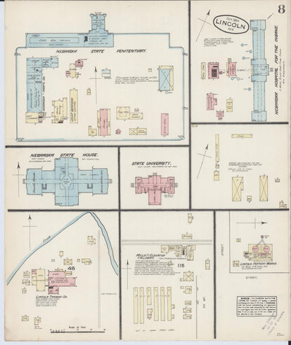 Sanborn Fire Insurance Map from Lincoln, Lancaster County, Nebraska (Unknown), Sheet #0008 - Complete Map Set gallery image, historic Sanborn map, vintage wall art, Nebraska Nebraska