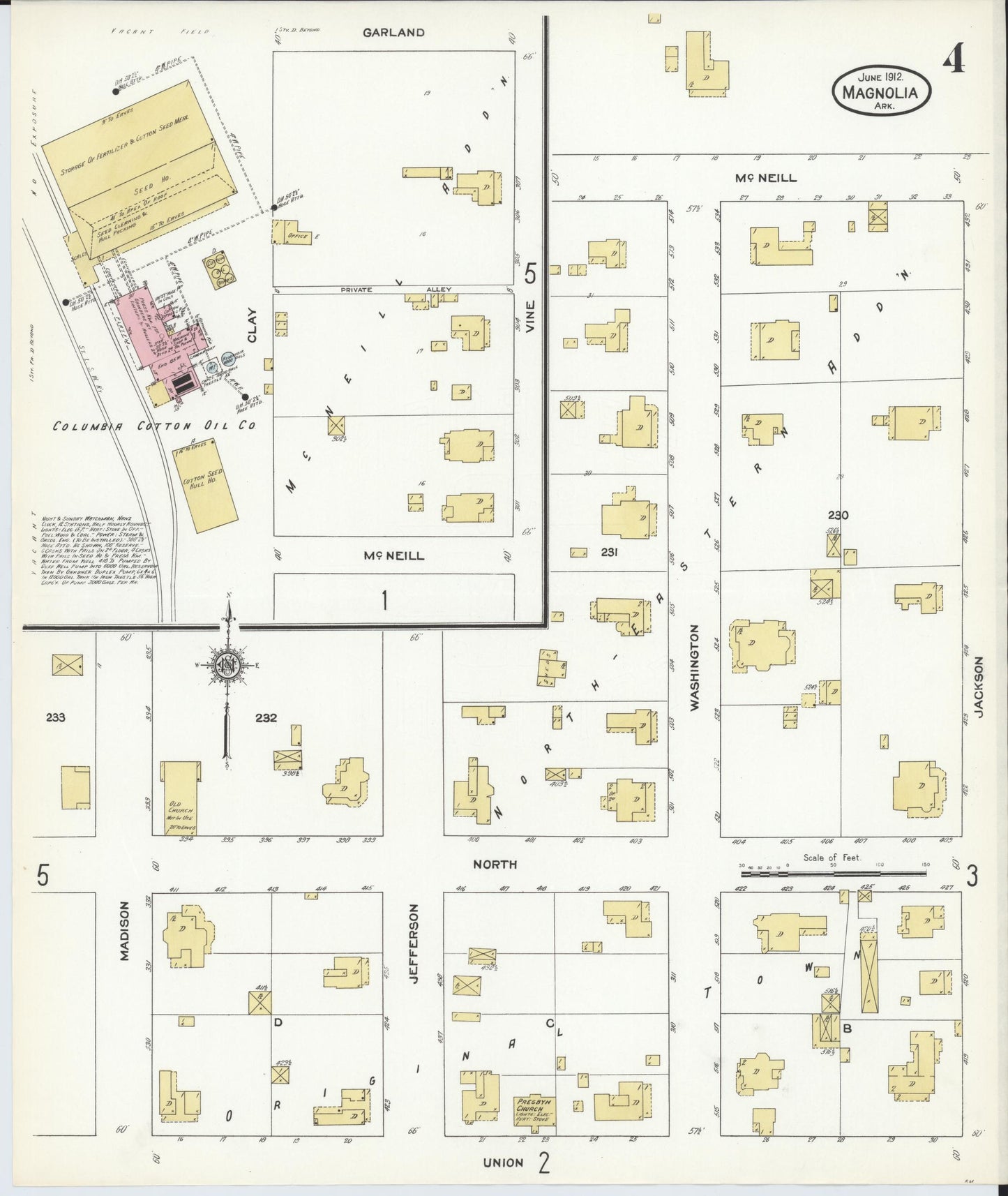 Sanborn Fire Insurance Map from Magnolia, Columbia County, Arkansas (1912), Sheet #0004 - Historic Sanborn Fire Insurance Map Print, vintage old map wall art, antique decor, genealogy gift, Arkansas Arkansas map