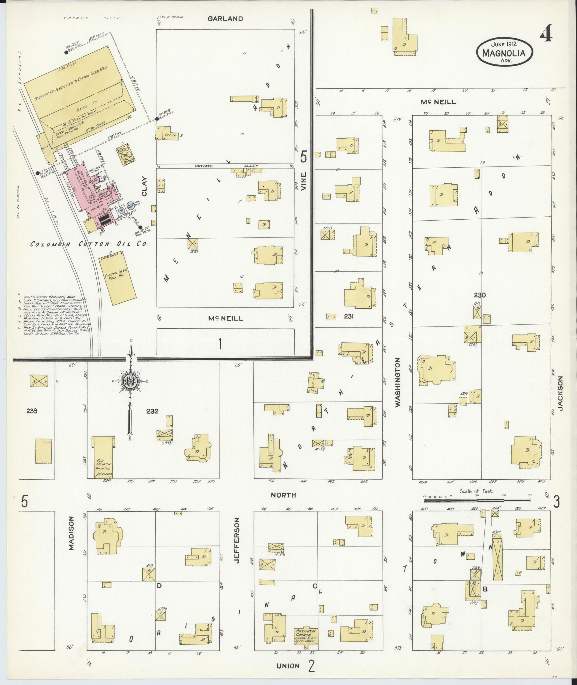 Sanborn Fire Insurance Map from Magnolia, Columbia County, Arkansas (1912), Sheet #0004 - Historic Sanborn Fire Insurance Map Print, vintage old map wall art, antique decor, genealogy gift, Arkansas Arkansas map